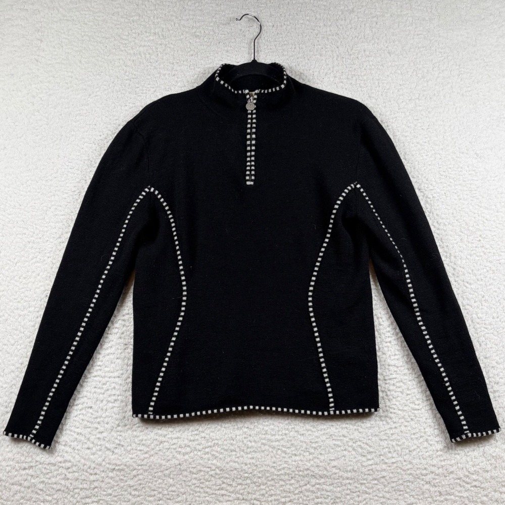 Neve Designs 100% Wool 1/4 Zip Sweater Womens Nordic Apres Ski S Black Outdoor